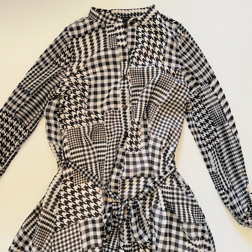 NWT Ann Taylor Dress Plaid Houndstooth Herringbone Belted Midi Flare Heritage - Picture 5 of 13